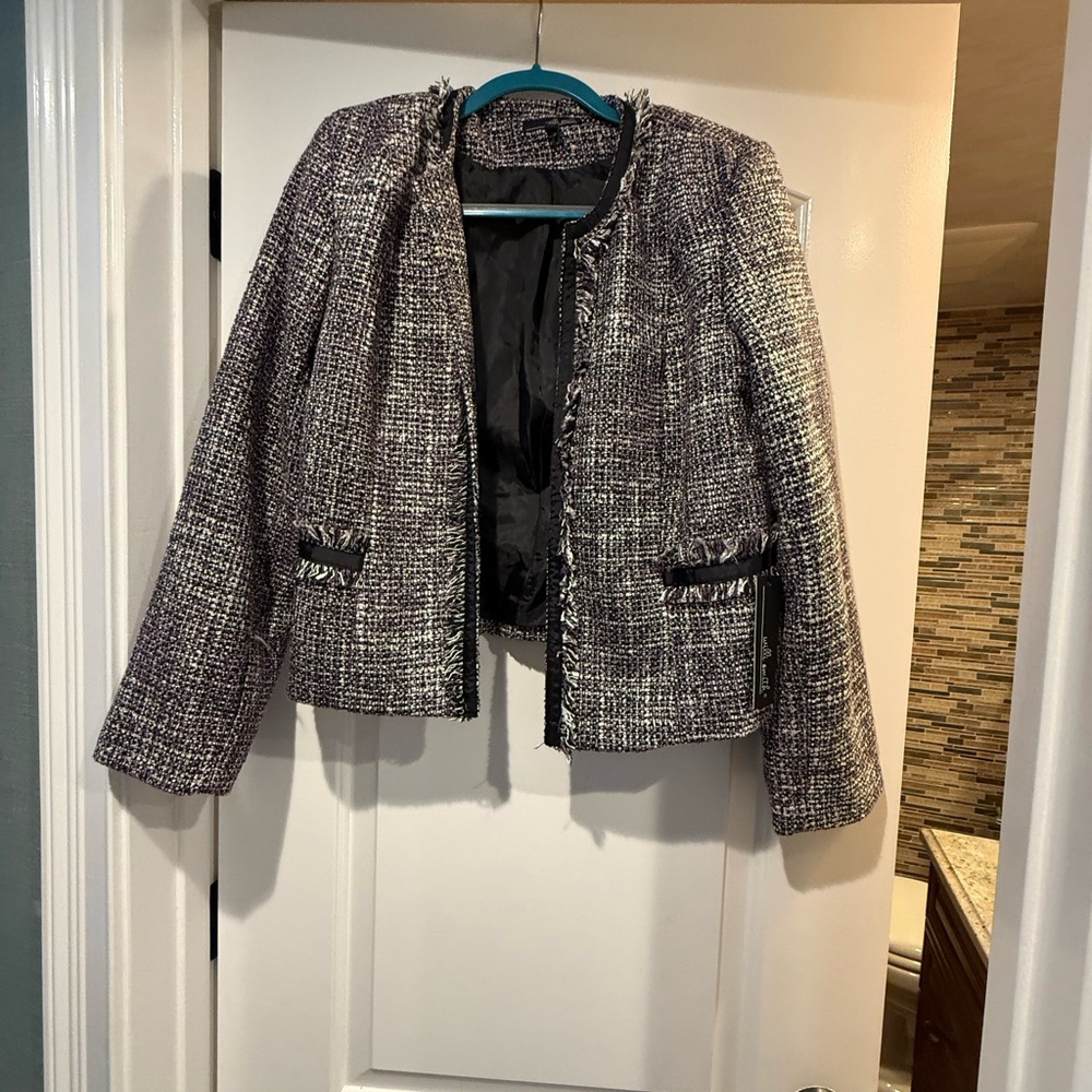 Willi Smith Black and White Blazer Classic Open Front Design